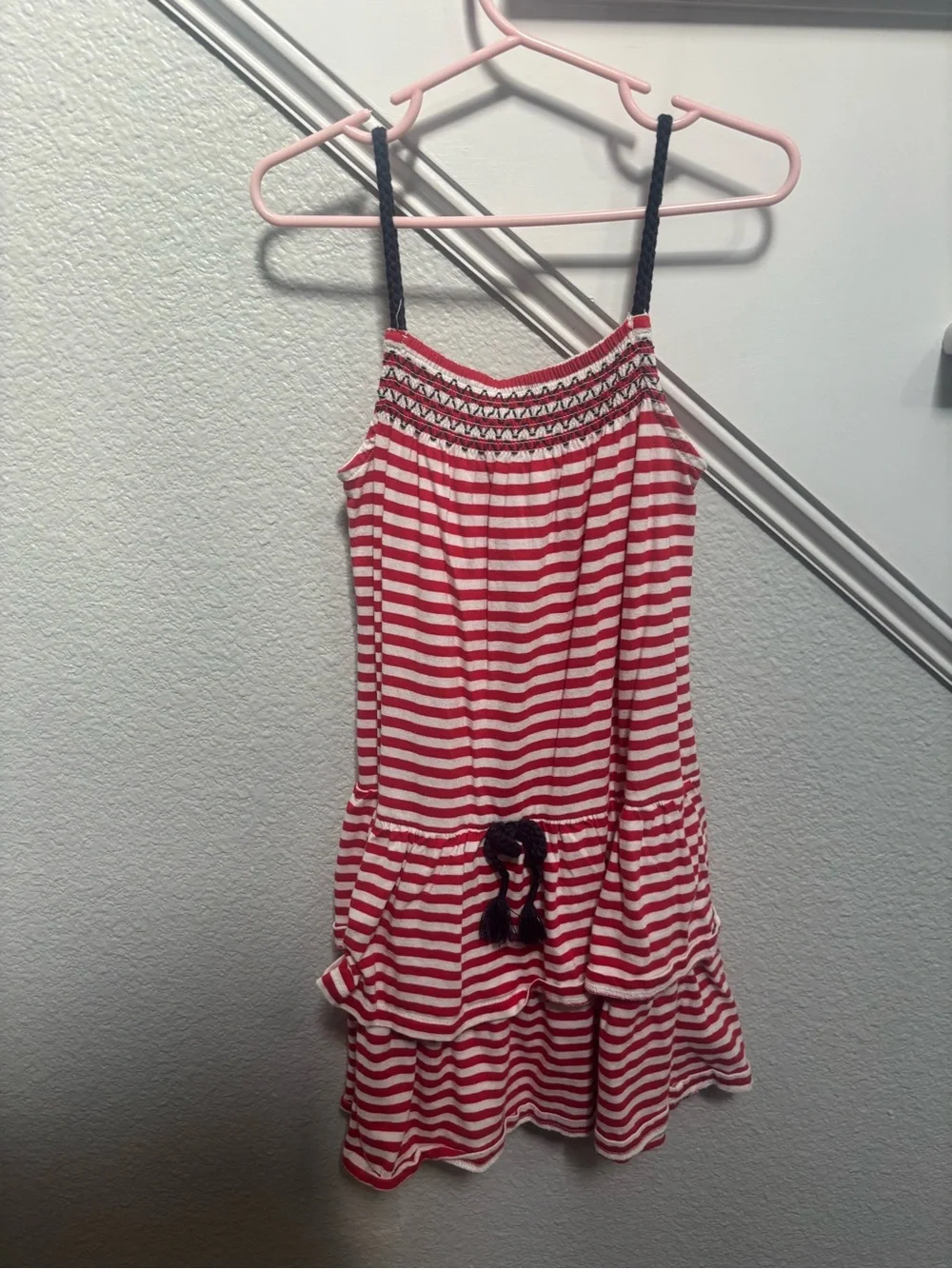OshKosh B'gosh Red and White Striped Girls Sundress with Navy Straps
